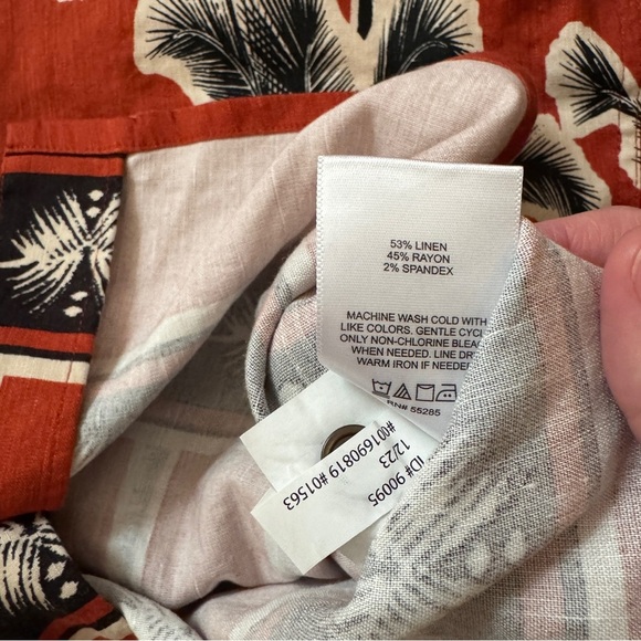 Men's Express Orange Linen Palm Tree Floral Button Down Beach Shirt Small - Picture 5 of 6